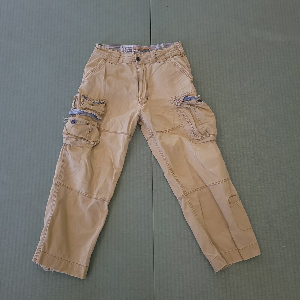 Vintage Wearfirst Cargo Pants 34x30 Khaki Skater Baggy Grunge Y2K Button Missing